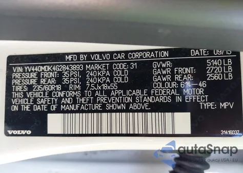 2016 Volvo Xc60 T5 Drive-E Premier из США, поврежденный, VIN YV440MDK4G2843893